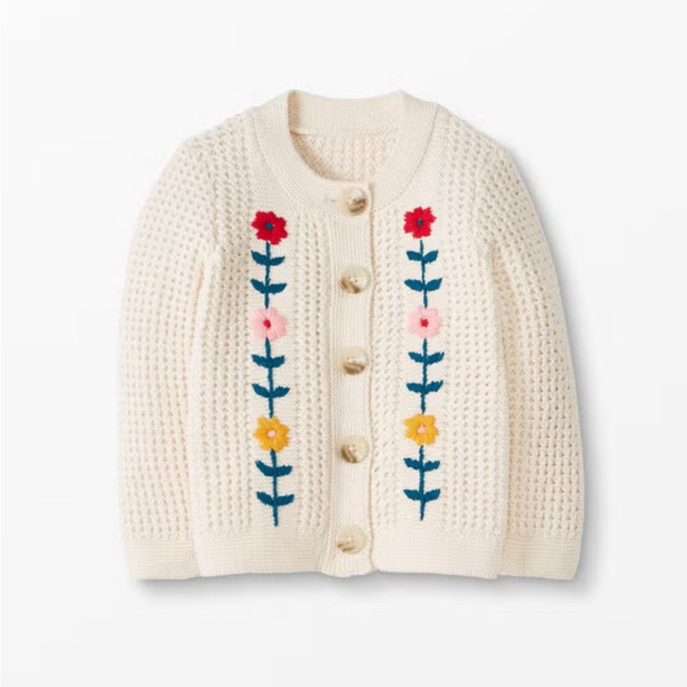 Hanna Andersson Cream Cardigan with Floral Design